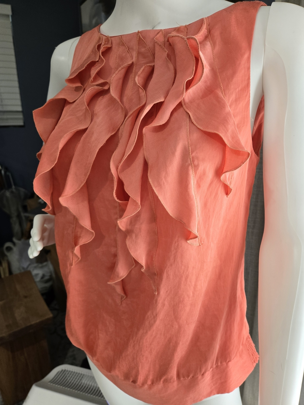 Ann Taylor Coral Ruffle Front Sleeveless Camisole